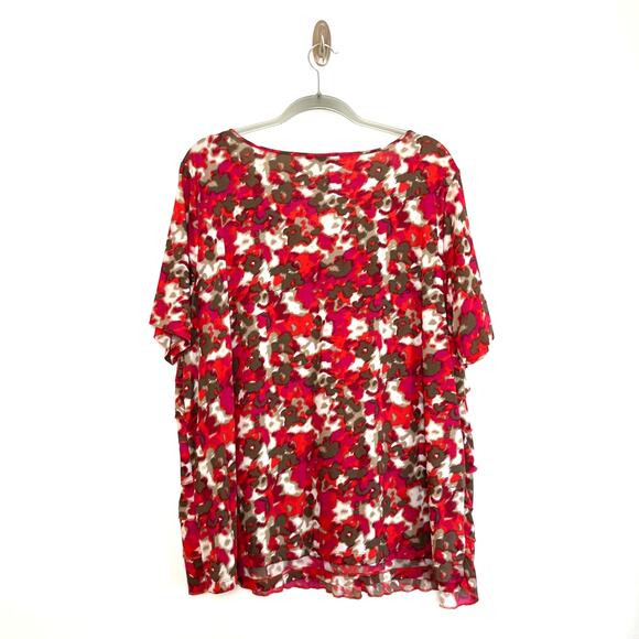 Maggie Barnes Multicolor Abstract Print Ruffle Short Sleeve Blouse Sz 1X Stretch - Picture 3 of 7